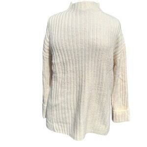 Old Navy Womens Tunic Sweater Size L Long Sleeve Cream Knit Mock Neck